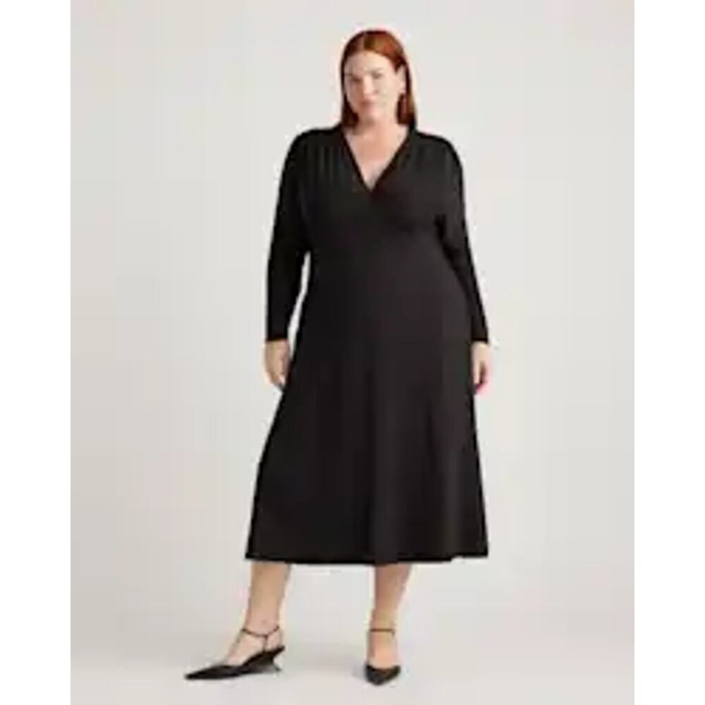 Quince Tencel Jersey V-Neck Long Sleeve Midi Dress Black Womens Size Small